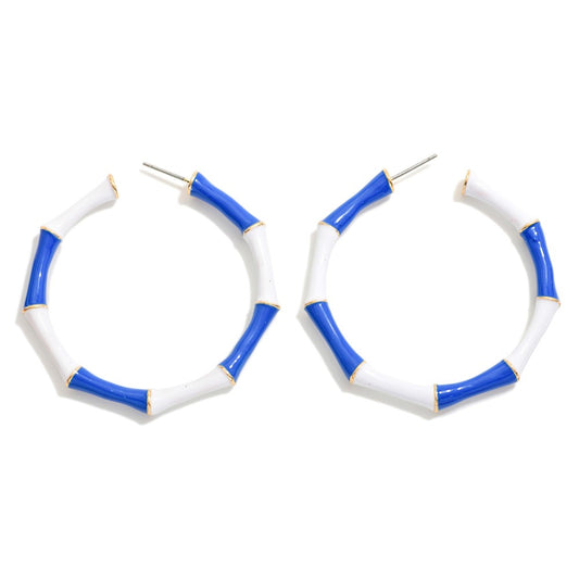 Enamel Coated Metal Bamboo Hoop Earrings