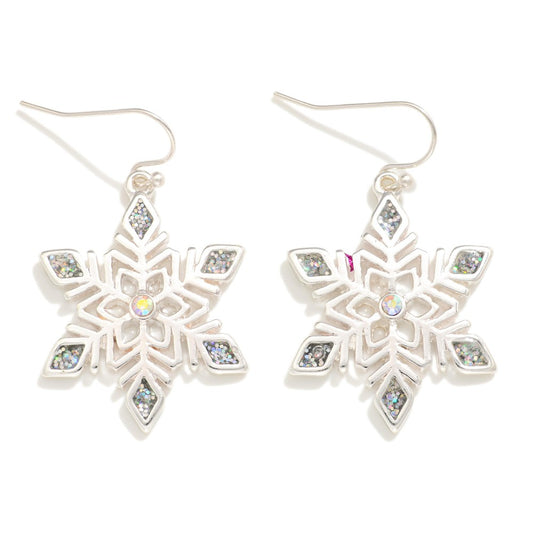 Glitter Metal Snowflake Drop Earrings