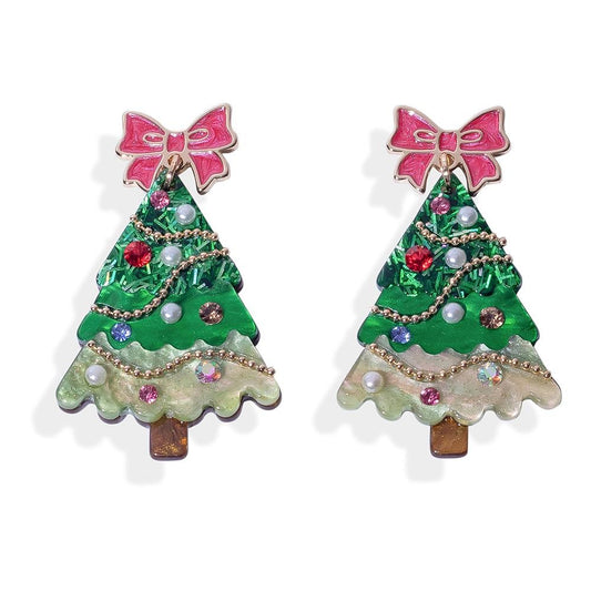 Glitter Decorated Christmas Tree Drop Earrings