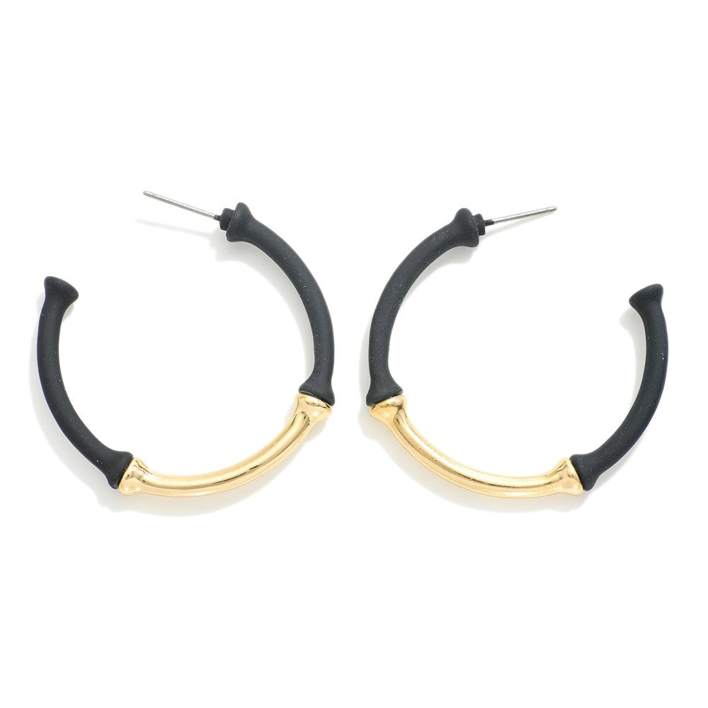 Matte Coated Metal Bamboo Hoop Earrings