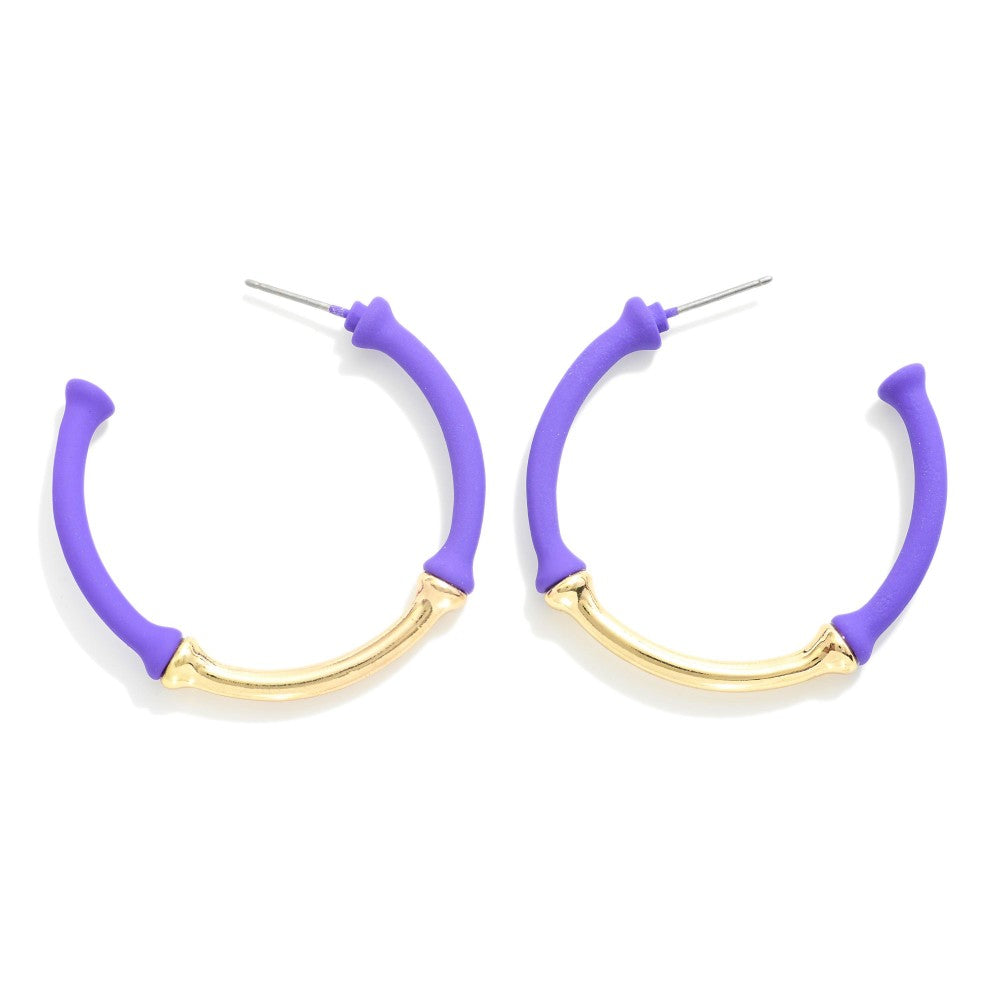 Matte Coated Metal Bamboo Hoop Earrings