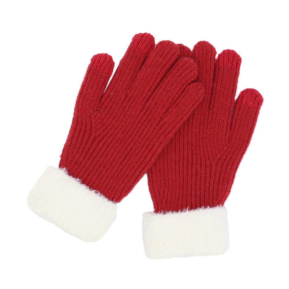 Knit Gloves With Sherpa Cuff