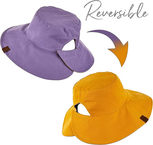 Reversible Ponytail Bucket Hat