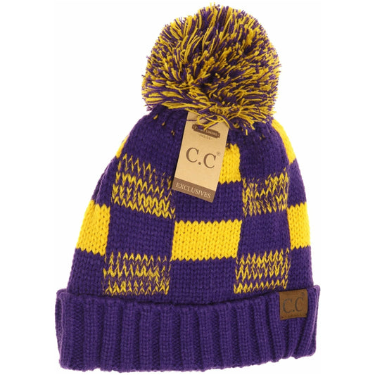 Purple and Gold Pom Beanie