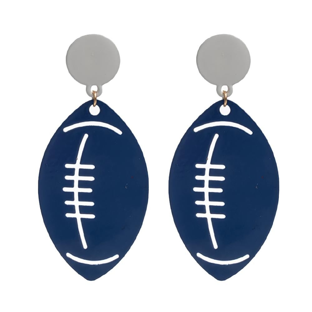 Metal Stamped Football Drop Earrings