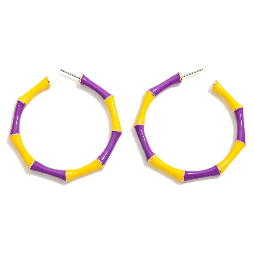 Enamel Coated Metal Bamboo Hoop Earrings