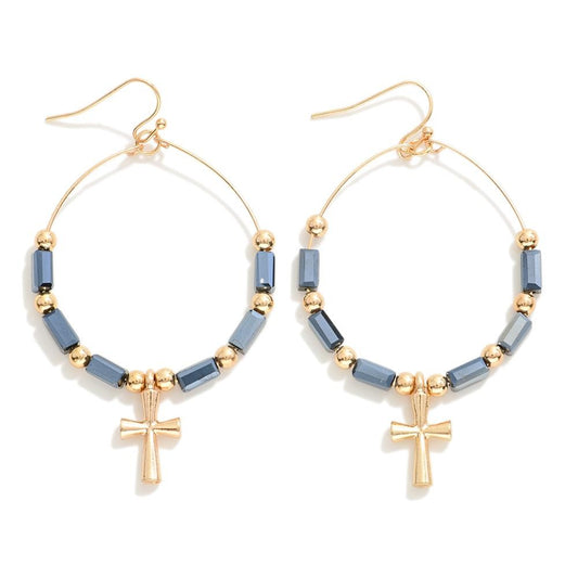 Circular Beaded Drop Earring Navy