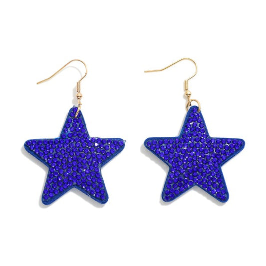 Rhinestone Studded Fabric Star Drop Earrings  Blue