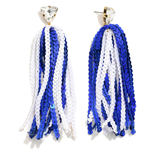 Sequin Tassel Drop Earrings With Rhinestone Stud Posts