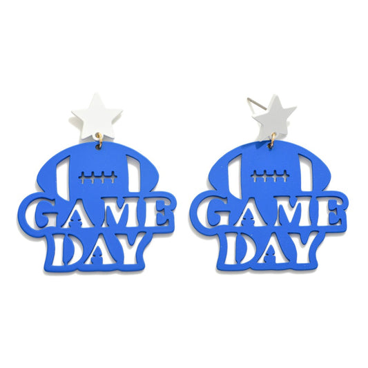 Coated Football Drop Earrings With Star Posts