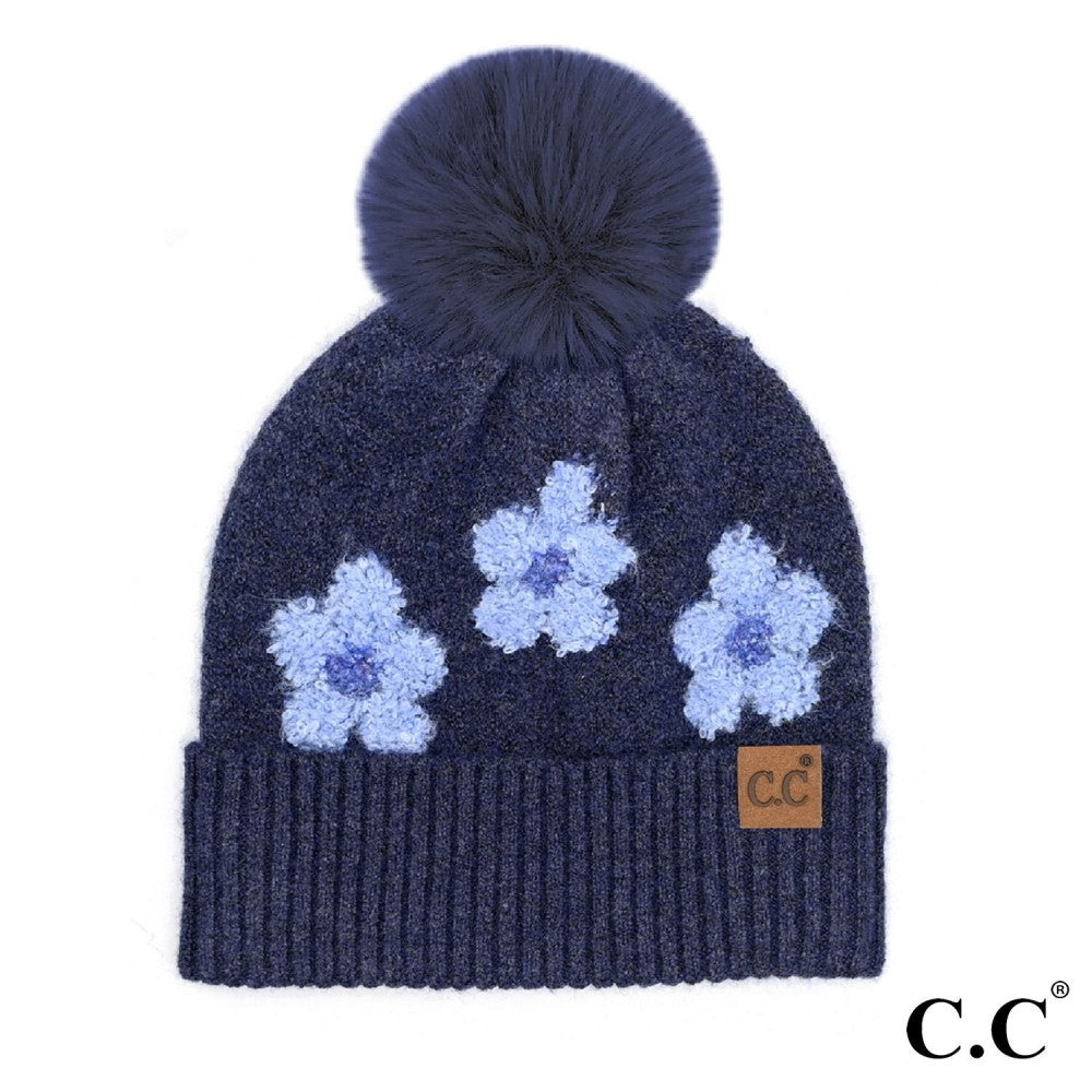 C.C Daisy Pattern Beanie With Pom