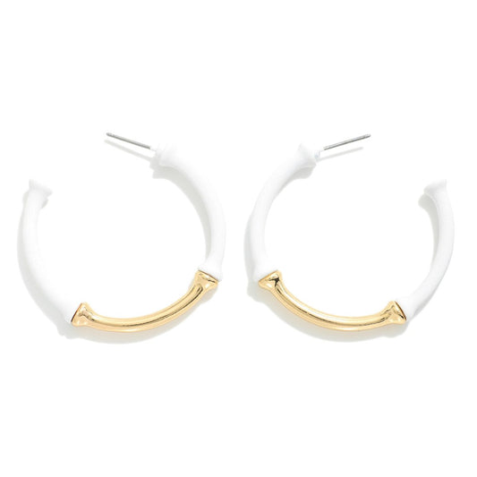 Matte Coated Metal Bamboo Hoop Earrings