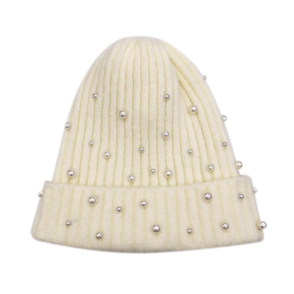 Ribbed Beanie with Beaded Accents