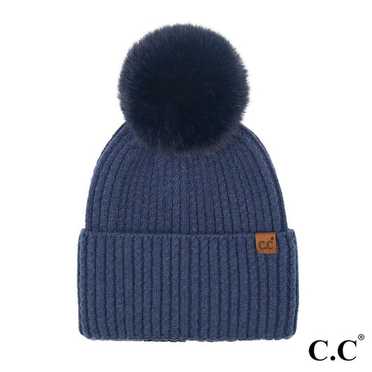 C.C Cable Cuff Pom Beanie