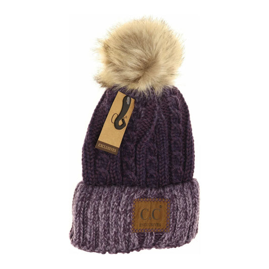 Two-Tone Ombre Vintage Faux Fur Pom Beanie