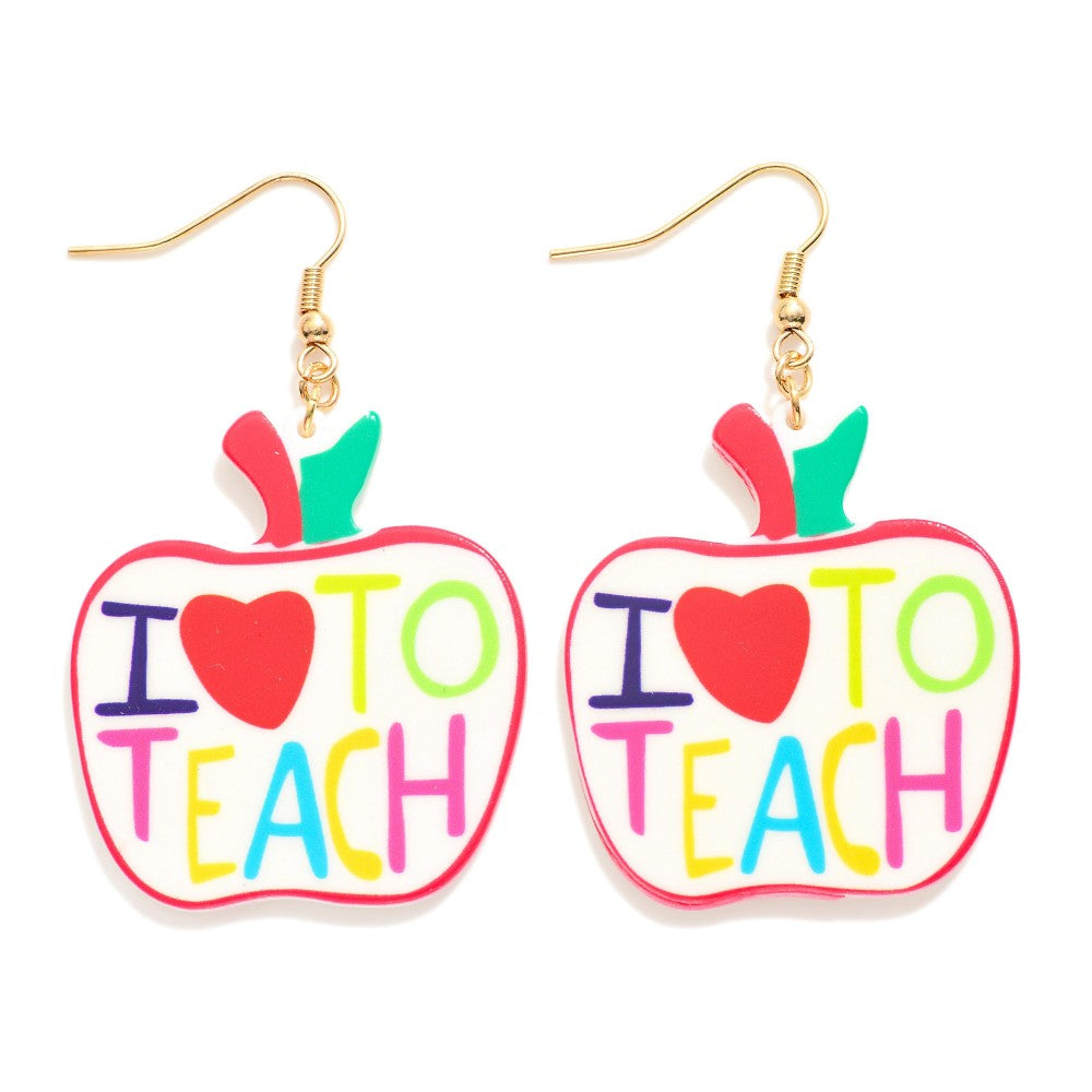 LOVE TO TEACH" Apple Drop Earrings